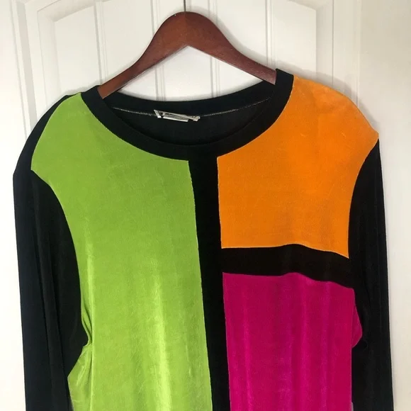 VINTAGE MOD 90’s Y2K Art Deco Geometric Color Blocking Multicolor 3/4 Sleeve Top - Picture 3 of 9